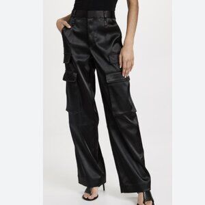 Frame Relaxed Black Satin Cargo Pants